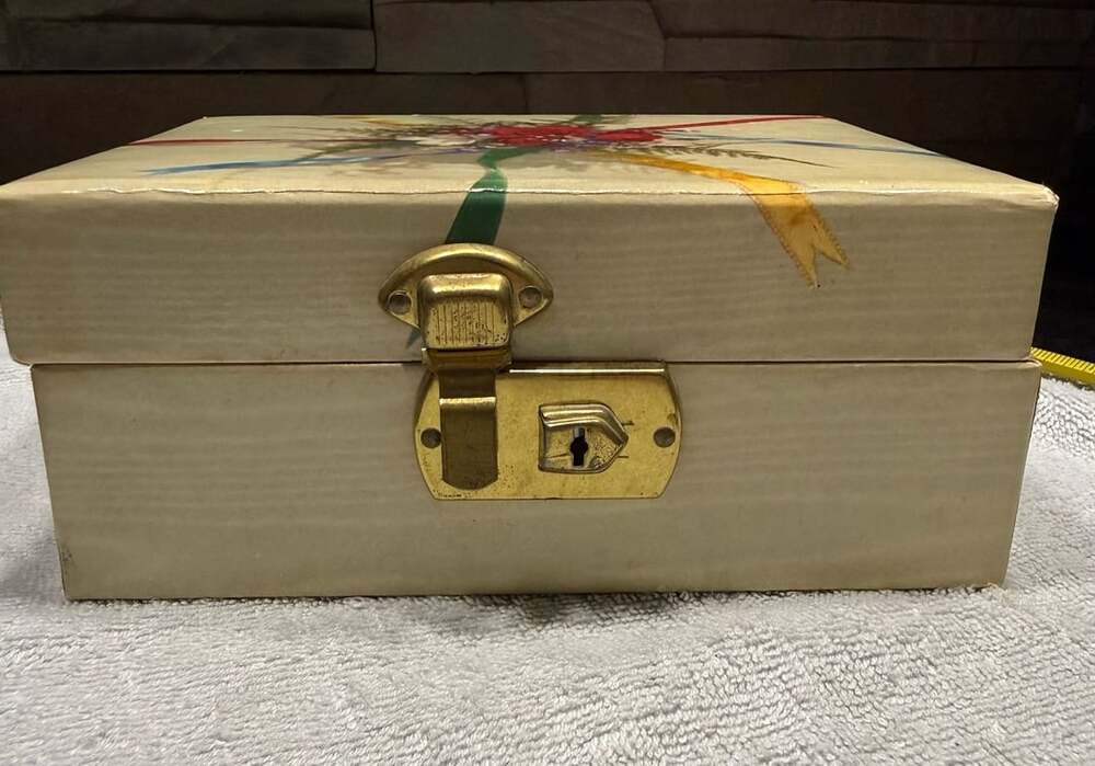 Vintage 1960s Floral Jewelry Box With Ribbon Design